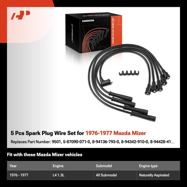 5 Pcs Spark Plug Wire Set for 1976-1977 Mazda Mizer