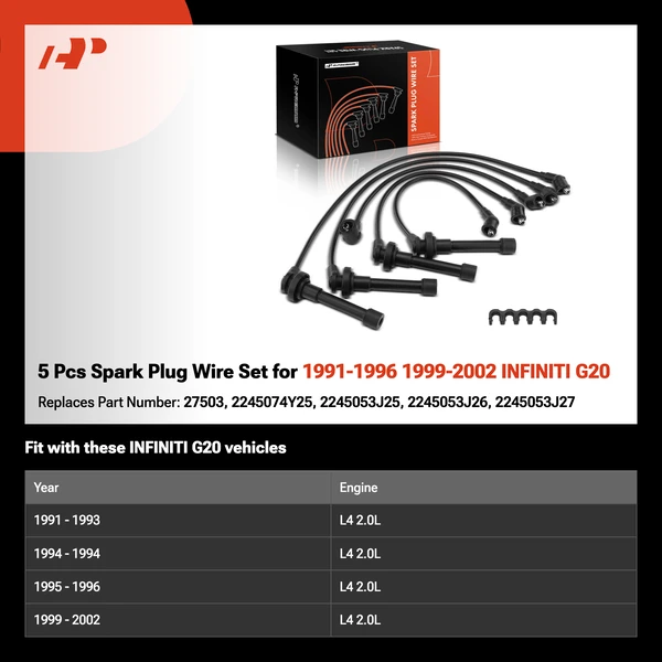 5 Pcs Spark Plug Wire Set for 1991-1996 1999-2002 INFINITI G20