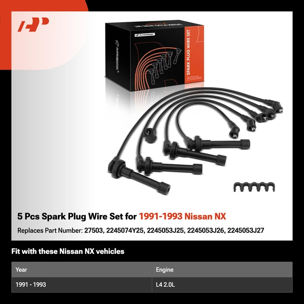 5 Pcs Spark Plug Wire Set for 1991-1993 Nissan NX