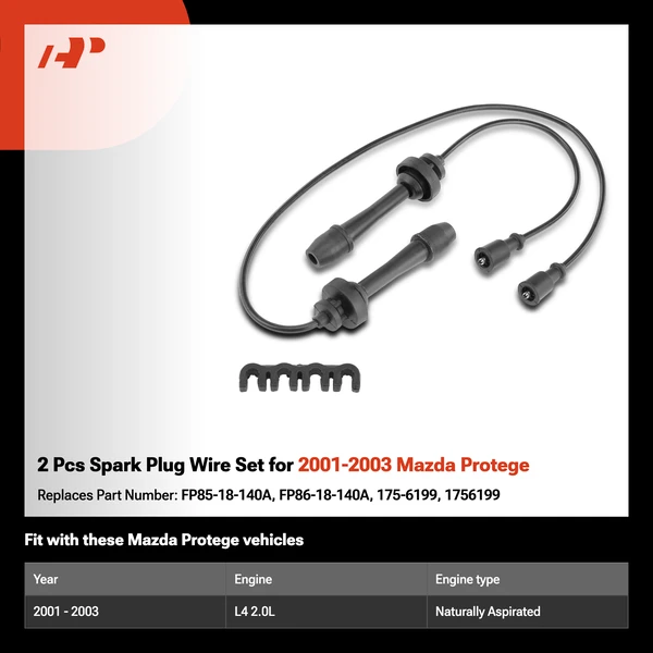 2 Pcs Spark Plug Wire Set for 2001-2003 Mazda Protege