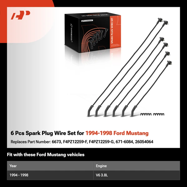 6 Pcs Spark Plug Wire Set for 1994-1998 Ford Mustang