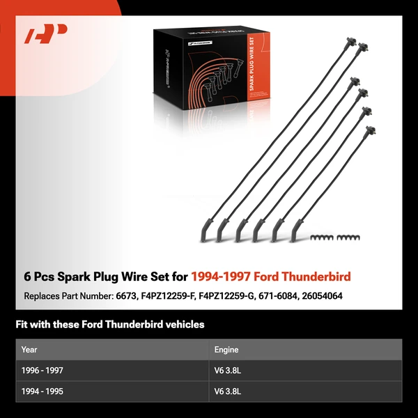 6 Pcs Spark Plug Wire Set for 1994-1997 Ford Thunderbird