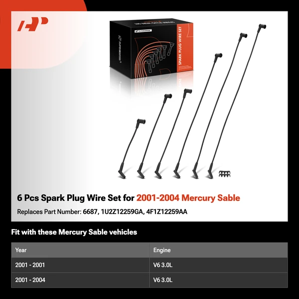 6 Pcs Spark Plug Wire Set for 2001-2004 Mercury Sable