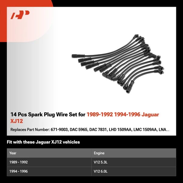 14 Pcs Spark Plug Wire Set for 1989-1992 1994-1996 Jaguar XJ12