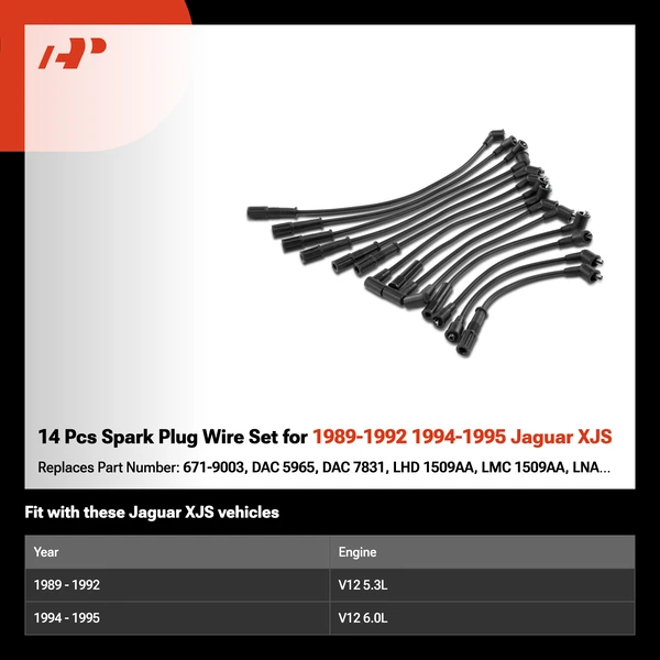 14 Pcs Spark Plug Wire Set for 1989-1992 1994-1995 Jaguar XJS