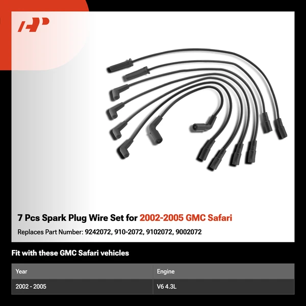 7 Pcs Spark Plug Wire Set for 2002-2005 GMC Safari