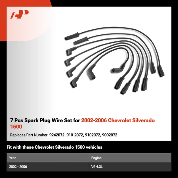 7 Pcs Spark Plug Wire Set for 2002-2006 Chevrolet Silverado 1500