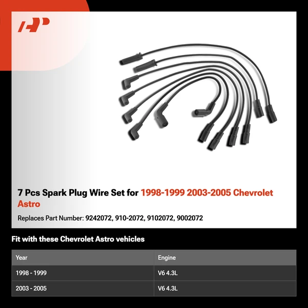 7 Pcs Spark Plug Wire Set for 1998-1999 2003-2005 Chevrolet Astro