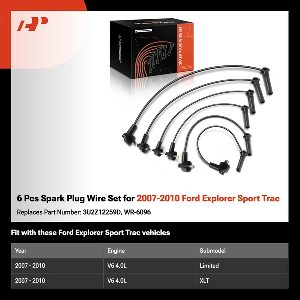 6 Pcs Spark Plug Wire Set for 2007-2010 Ford Explorer Sport Trac