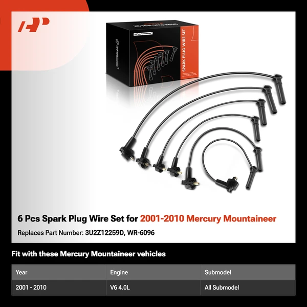 6 Pcs Spark Plug Wire Set for 2001-2010 Mercury Mountaineer