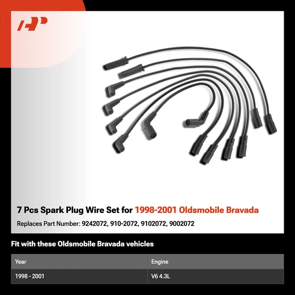7 Pcs Spark Plug Wire Set for 1998-2001 Oldsmobile Bravada