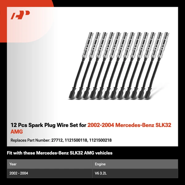 12 Pcs Spark Plug Wire Set for 2002-2004 Mercedes-Benz SLK32 AMG