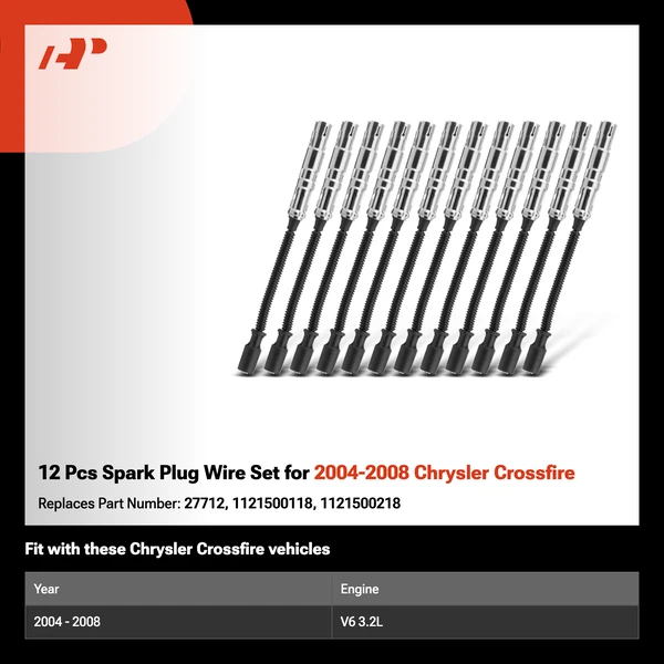 12 Pcs Spark Plug Wire Set for 2004-2008 Chrysler Crossfire