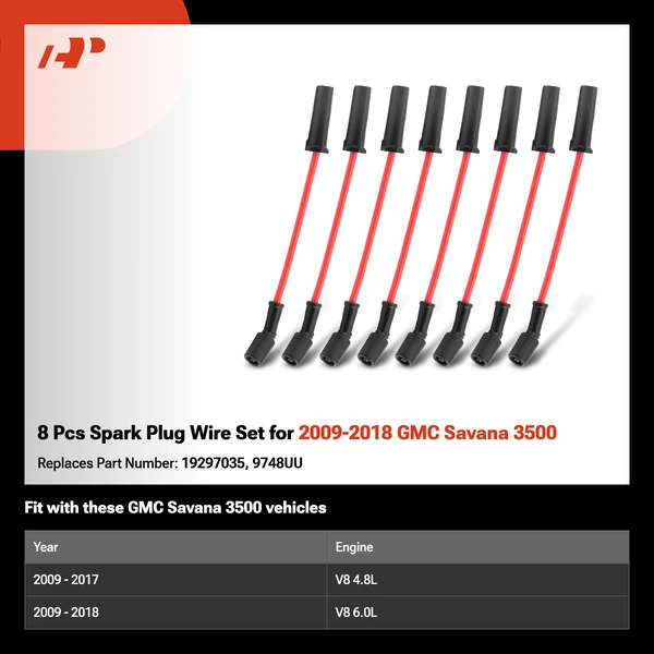 8 Pcs Spark Plug Wire Set for 2009-2018 GMC Savana 3500