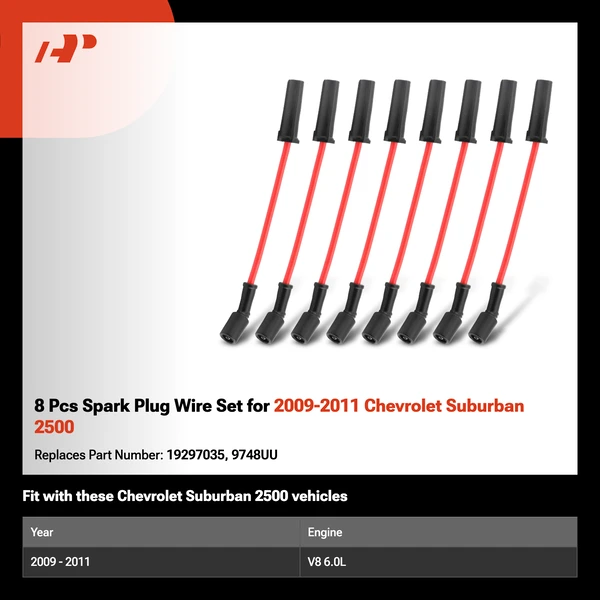 8 Pcs Spark Plug Wire Set for 2009-2011 Chevrolet Suburban 2500