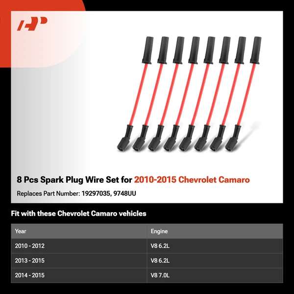 8 Pcs Spark Plug Wire Set for 2010-2015 Chevrolet Camaro