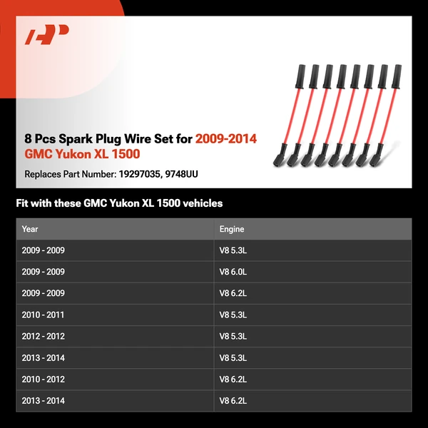 8 Pcs Spark Plug Wire Set for 2009-2014 GMC Yukon XL 1500