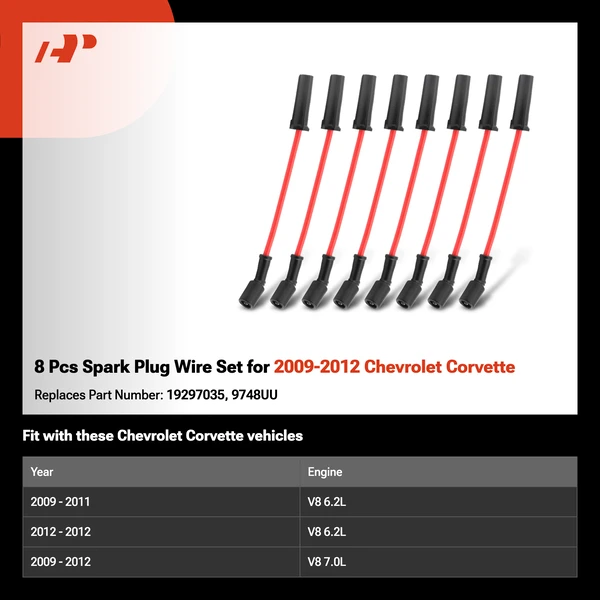 8 Pcs Spark Plug Wire Set for 2009-2012 Chevrolet Corvette
