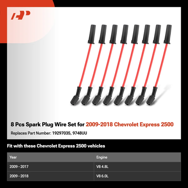 8 Pcs Spark Plug Wire Set for 2009-2018 Chevrolet Express 2500
