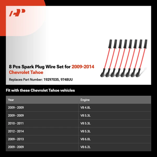 8 Pcs Spark Plug Wire Set for 2009-2014 Chevrolet Tahoe
