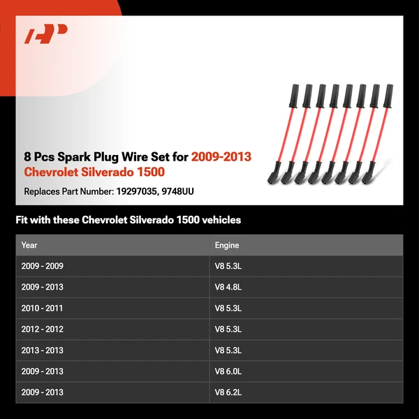 8 Pcs Spark Plug Wire Set for 2009-2013 Chevrolet Silverado 1500