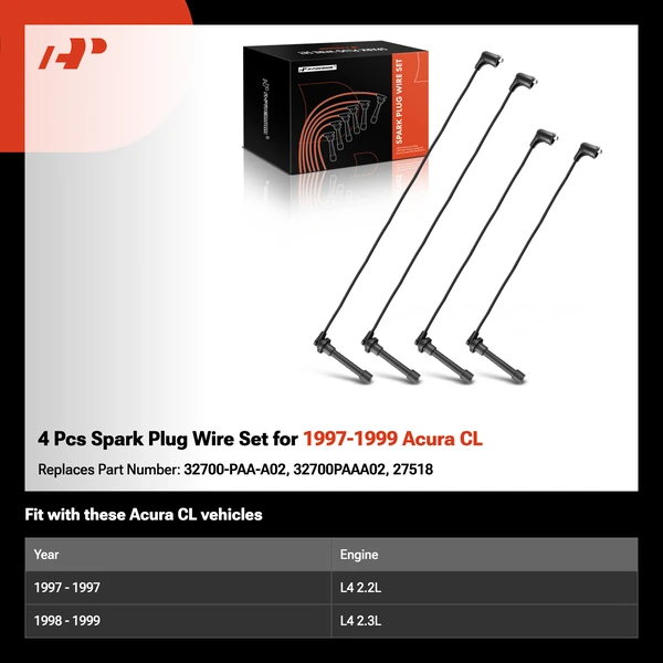 4 Pcs Spark Plug Wire Set for 1997-1999 Acura CL