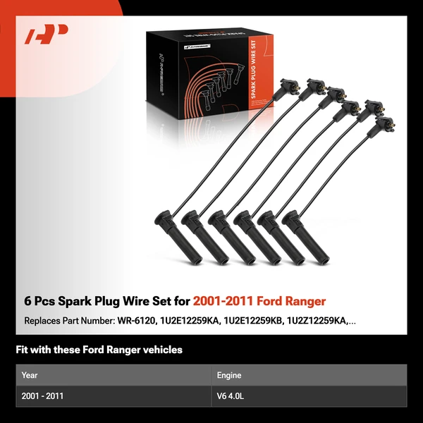 6 Pcs Spark Plug Wire Set for 2001-2011 Ford Ranger