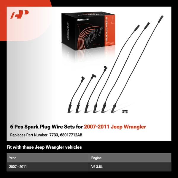 6 Pcs Spark Plug Wire Sets for 2007-2011 Jeep Wrangler