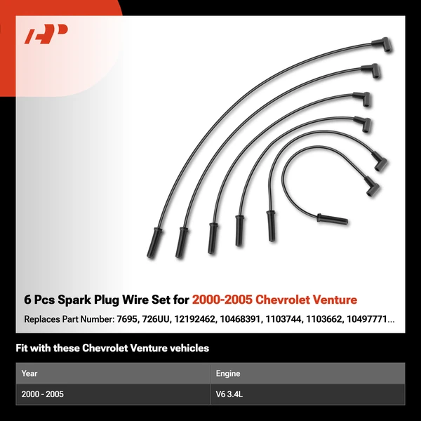 6 Pcs Spark Plug Wire Set for 2000-2005 Chevrolet Venture