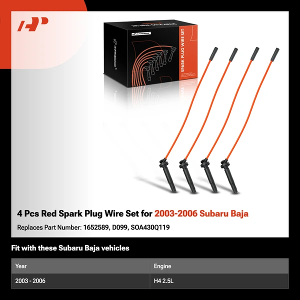 4 Pcs Red Spark Plug Wire Set for 2003-2006 Subaru Baja