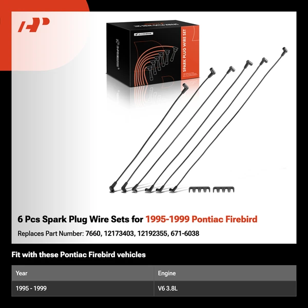 6 Pcs Spark Plug Wire Sets for 1995-1999 Pontiac Firebird