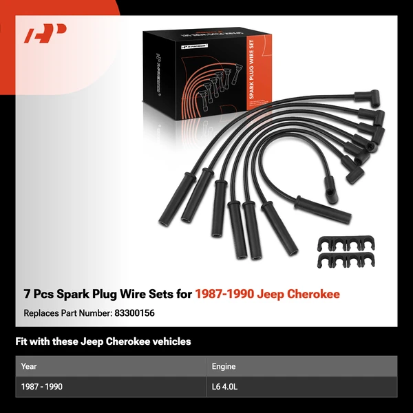 7 Pcs Spark Plug Wire Sets for 1987-1990 Jeep Cherokee