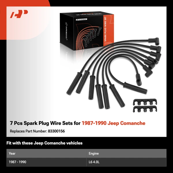 7 Pcs Spark Plug Wire Sets for 1987-1990 Jeep Comanche