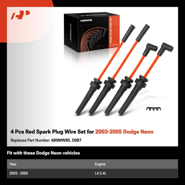 4 Pcs Red Spark Plug Wire Set for 2003-2005 Dodge Neon