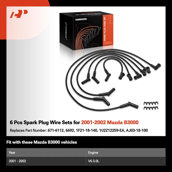 6 Pcs Spark Plug Wire Sets for 2001-2002 Mazda B3000