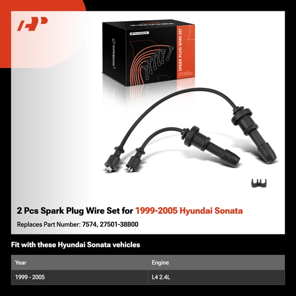 2 Pcs Spark Plug Wire Set for 1999-2005 Hyundai Sonata