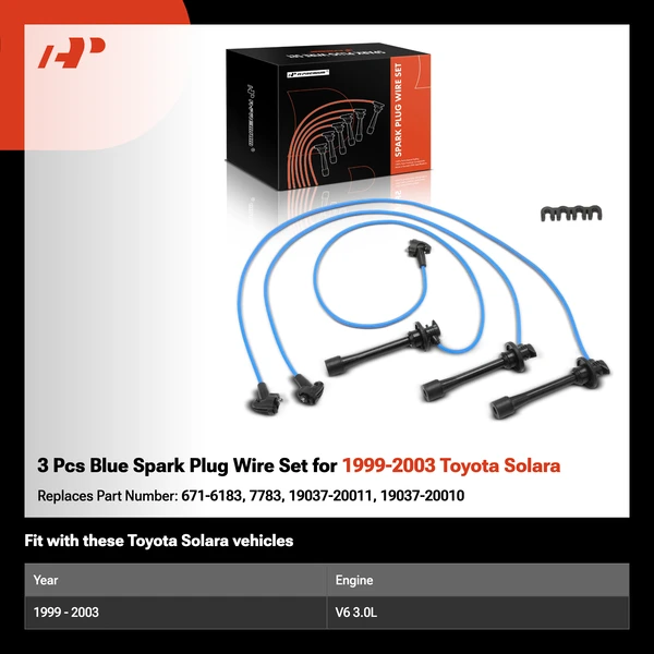 3 Pcs Blue Spark Plug Wire Set for 1999-2003 Toyota Solara