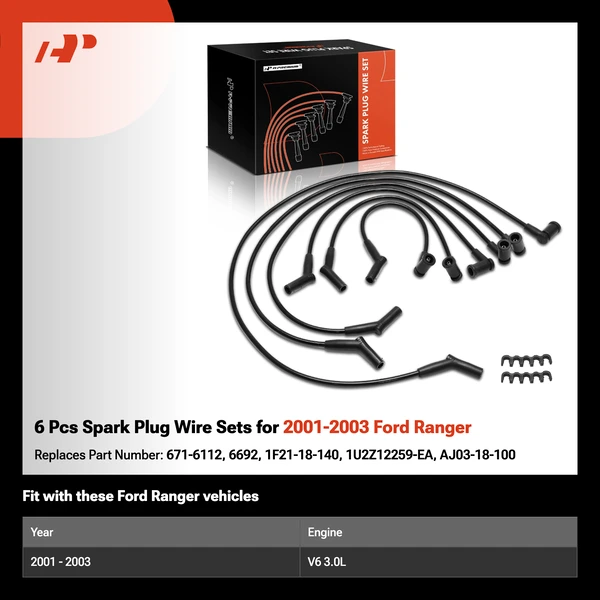 6 Pcs Spark Plug Wire Sets for 2001-2003 Ford Ranger