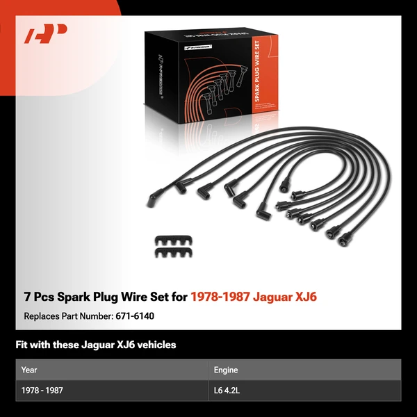7 Pcs Spark Plug Wire Set for 1978-1987 Jaguar XJ6