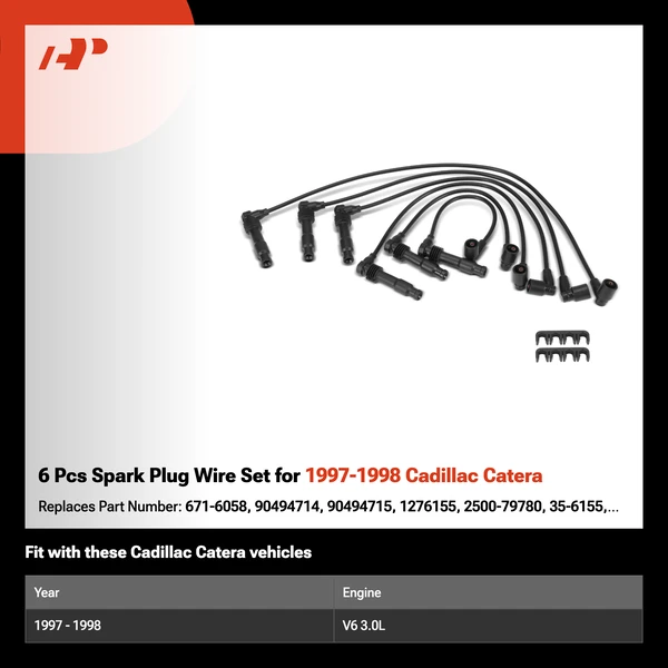 6 Pcs Spark Plug Wire Set for 1997-1998 Cadillac Catera