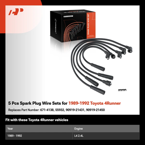 5 Pcs Spark Plug Wire Sets for 1989-1992 Toyota 4Runner