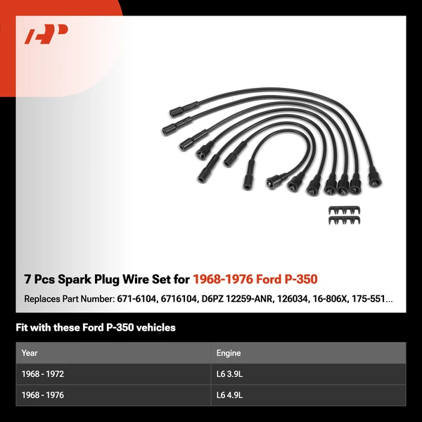 7 Pcs Spark Plug Wire Set for 1968-1976 Ford P-350