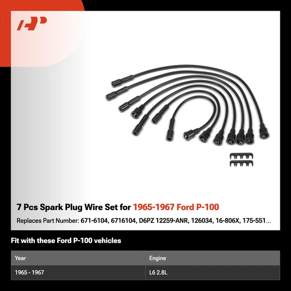 7 Pcs Spark Plug Wire Set for 1965-1967 Ford P-100