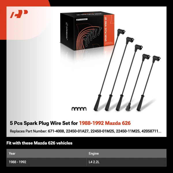 5 Pcs Spark Plug Wire Set for 1988-1992 Mazda 626