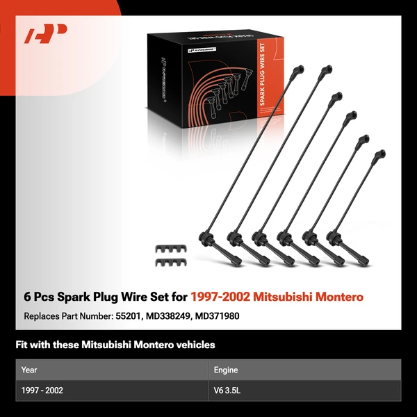 6 Pcs Spark Plug Wire Set for 1997-2002 Mitsubishi Montero