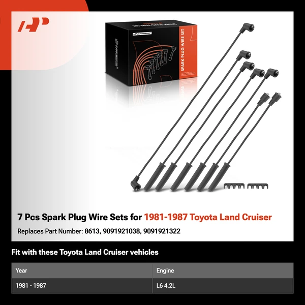 7 Pcs Spark Plug Wire Sets for 1981-1987 Toyota Land Cruiser