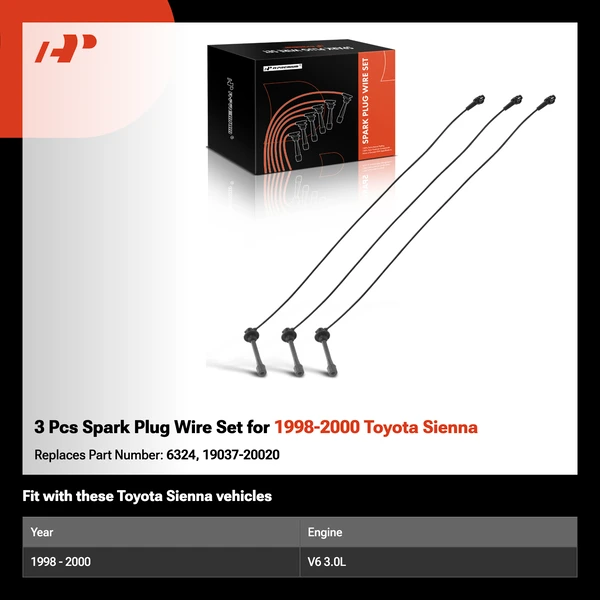 3 Pcs Spark Plug Wire Set for 1998-2000 Toyota Sienna