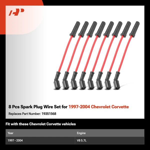 8 Pcs Spark Plug Wire Set for 1997-2004 Chevrolet Corvette