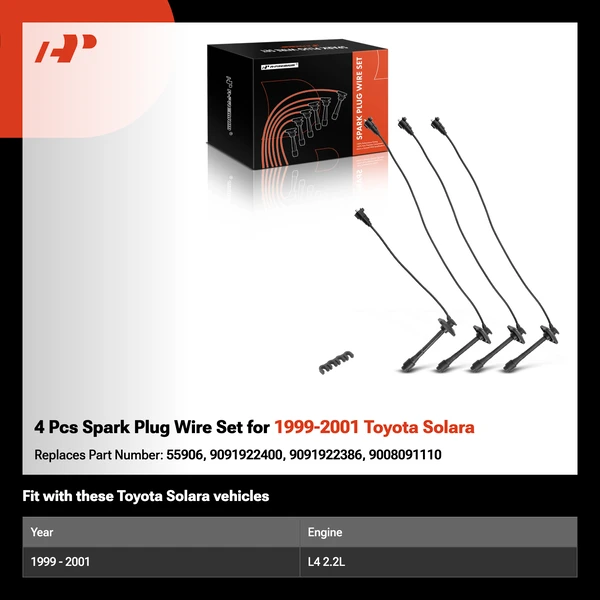 4 Pcs Spark Plug Wire Set for 1999-2001 Toyota Solara