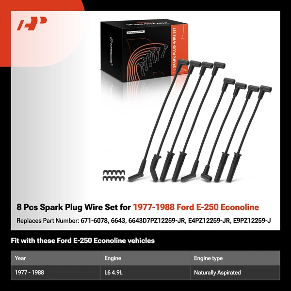 8 Pcs Spark Plug Wire Set for 1977-1988 Ford E-250 Econoline